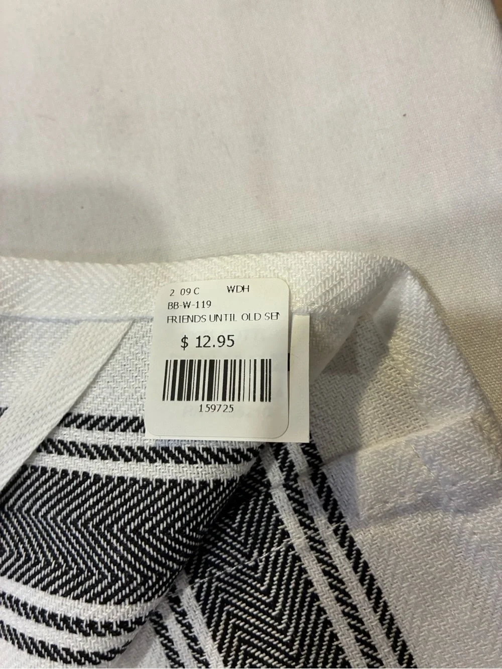 Novelty Tea Towel W/ Black Text Multi Stripe Detail 100% Cotton NEW W/ Tags